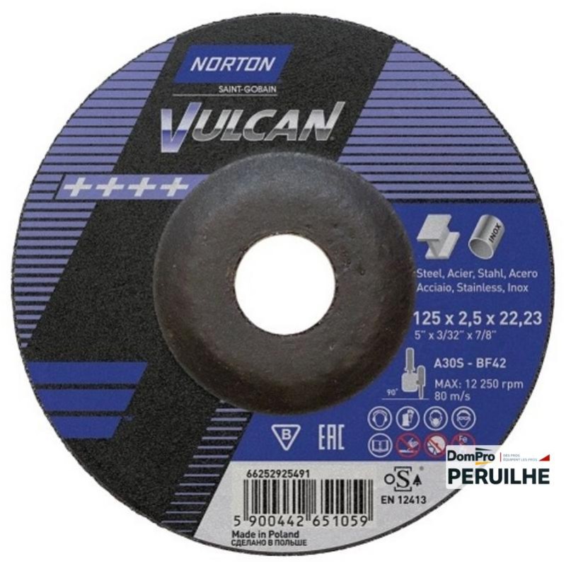Disque acier/inox Vulcan 125x2.5 Norton | Peruilhe