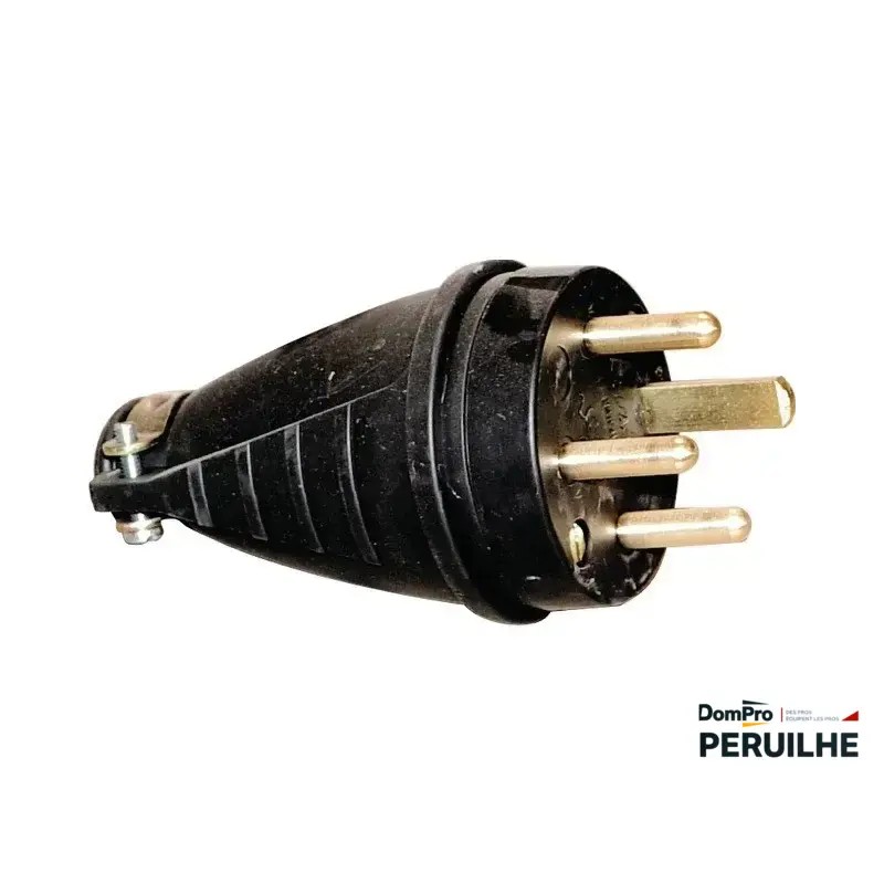 Fiche caoutchouc 3P+T 20A sortie droite | Peruilhe