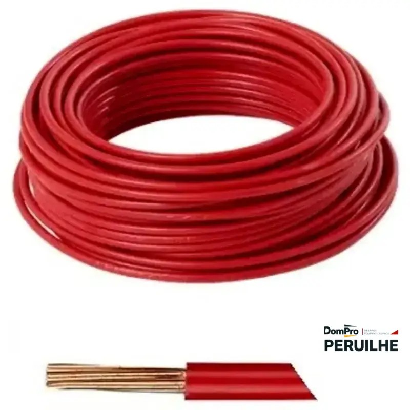 Fil rigide HO7-VR 6 mm² rouge 50 m | Peruilhe