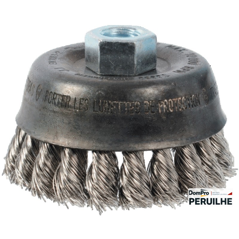 Brosse boisseau torsadée inox Ø100 mm M14 | Peruilhe