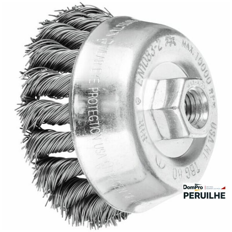 Brosse boisseau torsadée 80 mm M14 fil acier | Peruilhe